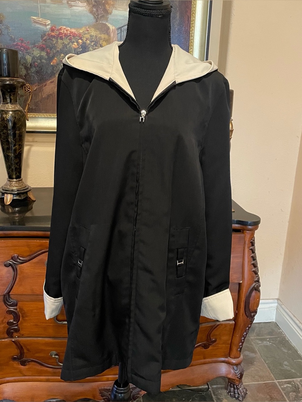 Black & Cream Hooded Women's Jacket
